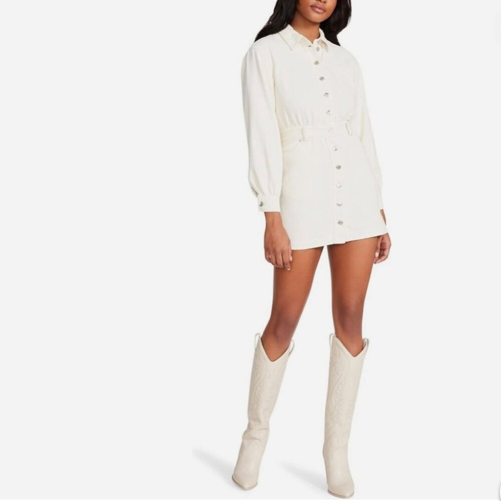 NWOT Steve Madden L21001 Womens Cream Krisha Cotton Utility Dress Size 4